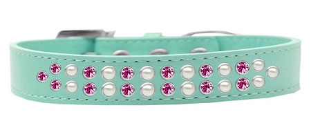 Two Row Pearl and Pink Crystal Size 12 Aqua Dog Collar